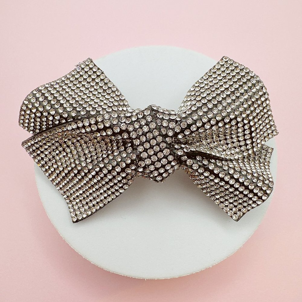 Medium Size Women's Rhinestone Bow Tie Hair Barrette